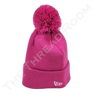 New Era Knit Beanie Passion Pink Cuffed w/ Pom Pom 1-Ply Thick Pink Winter Hat - Picture 1 of 4
