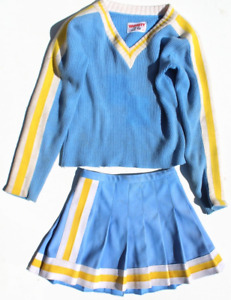 Vtg 1950s Blue / Yellow Varsity Brand High School Cheerleading 2 Piece Outfit