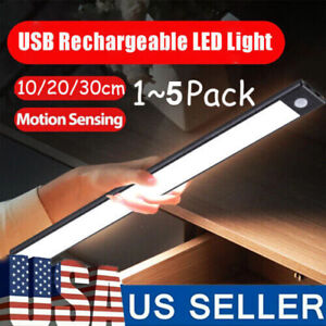 LED Motion Sensor Under Cabinet Closet Light USB Rechargeable Kitchen Lamp Strip