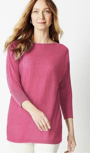 J Jill Linen Rayon Pullover Boat Neck Sweater Size S Pink 3/4 Sleeve Side Split - Picture 1 of 8