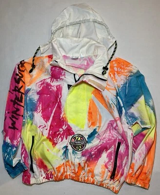 Vintage 80s Ocean Pacific OP Neon Paint Splatter Winter Surf Windbreaker Jacket - Image 1 of 4