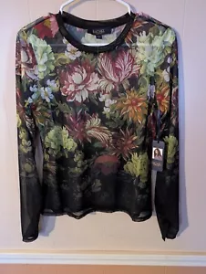 2024 NWT Rachel Roy Sheer Mesh Top Floral Black Peony Size M - Picture 1 of 6