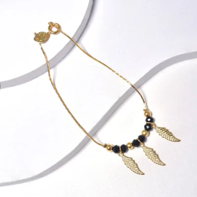 Boho Bracelet for Women in Yellow Gold Filled with Feathers Pendants and Beads - Image 1 of 4