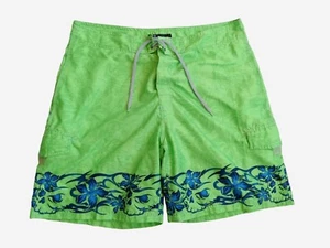 Men's Vintage No BOUNDARIES Swim Board Shorts Lime Punch Flame Skulls-38 - Picture 1 of 14