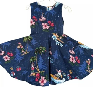 Hawaii Hangover Girls Dress Santa Flamingo Christmas Beach Size 8 Hula Girl Lei - Picture 1 of 6