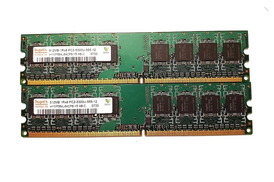 sk Hynix 512MB desktop RAM (Lot of 2) 512mbX2 = 1GB PC2-5300U DDR2   HYMP564U64 - Image 1 of 1