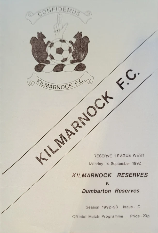 Kilmarnock Reserves v Dumbarton Reserves,  Reserve League West 1992 - Image 1 of 1