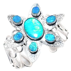 925 Sterling Silver Triplets Opal Gemstone Handmade Jewelry Cuff Bracelet - Picture 1 of 8
