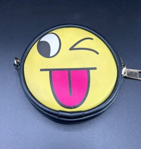 Emoji Coin Purse Bag Container Yellow Emoticon Wink & Tongue Sticking Out - Picture 1 of 9