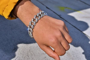 HIP HOP EIS ÜBERFLUTET CZ BLINGED OUT DIAMANT GOLD PT MIAMI KUBANISCHES ARMBAND - Bild 1 von 3