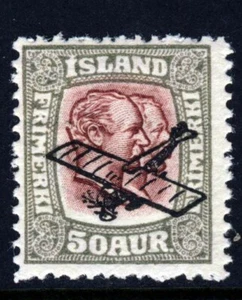 ICELAND 1929 Air Mail Overprinted 50a. Claret & Grey SG 157 MINT - Picture 1 of 2