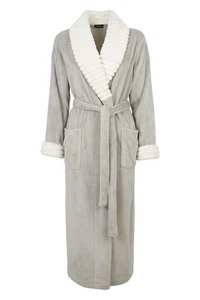 Jones New York Plush Robe L/XL Gray Faux Fur Shawl Collar Belted Cozy Soft - Picture 1 of 6