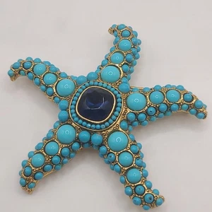 Vintage KJL Starfish Brooch Blue Signed - Picture 1 of 9