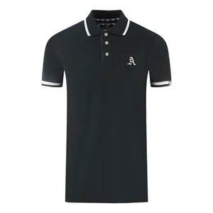 Aquascutum Embossed A Tipped Black Polo Shirt - Foto 1 di 2