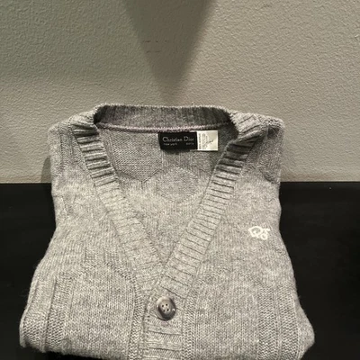 Chaleco Suéter Christian Dior Monsieur Vintage Cuello en V Grande Gris Diamante Años 90 Foto 1 de 4