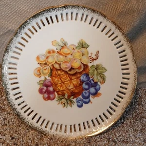 Piatto frutta vintage dipinto a mano Giappone 8" bordo oro porcellana insalata o decorativo - Foto 1 di 9