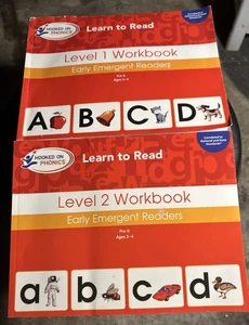 2017 Hooked On Phonics Level 1 & Level 2 Workbook Early Emergent Reader - Imagen 1 de 4
