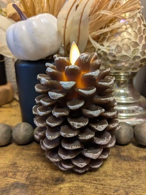 Flickering Pinecone TIMER Pillar Candle - Image 1 of 3