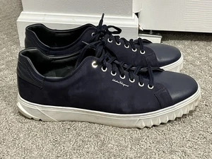 Salvatore Ferragamo Cubo Tenis de Cuero para Hombres Talla 11 Azul Marino Gamuza Hechos en Italia Zapatos - Imagen 1 de 8