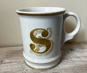Williams Sonoma Initiale weiß mit Gold "S" Monogramm Kaffeebecher Teetasse - Bild 1 von 6
