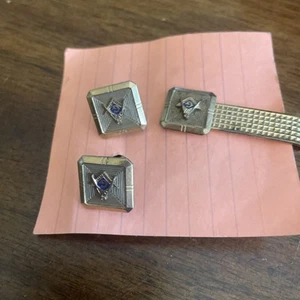 Vintage Lot Masonic Freemason Cuff Links Tie Bar Pins - Picture 1 of 13