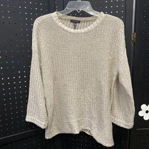 Eileen Fisher Linen Open Knit Lightweight Cream Tan Sweater Size Small Petite - Picture 1 of 12