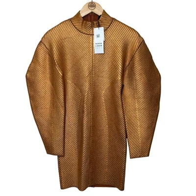 HERVÉ LÉGER Metallic Coated Bandage Mini Dress Bodycon Long Sleeve Gold Small  - Image 1 of 4