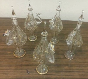 Set of 5 Mouth Blown EGYPTIAN PERFUME BOTTLES Pyrex Glass CAMEL Shape 5" - Picture 1 of 8