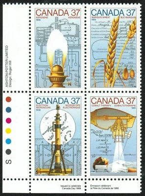 Canada sc#1209a Science and Technology - 3, LL Imprint Block, Mint-NH - Image 1 of 2