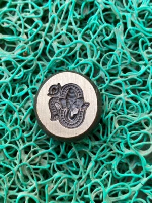 Ancient Old Primitive Bronze Hand Carved God Ganesh Om Figured Jewelry Mold Die - Image 1 of 4