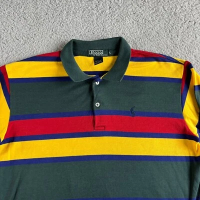 NEW Vintage Ralph Lauren Polo Shirt Boys Large Green Yellow Striped USA Youth - Image 1 of 4