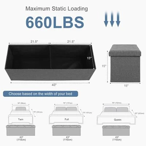 Foldable Storage Ottoman Bench for Bedroom End of Bed Storage Chest - Picture 1 of 12