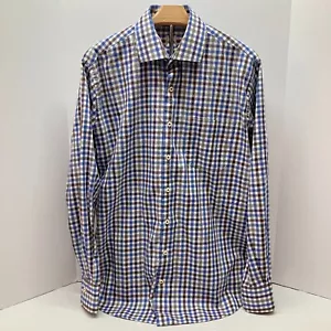 Camicia uomo Peter Millar blu nera bianca quadri manica lunga abbottonata L - Foto 1 di 4