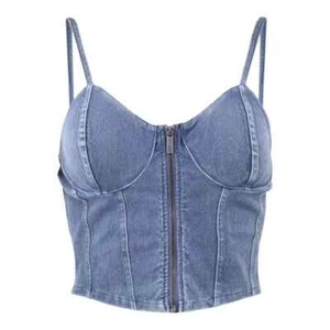No Boundaries Zip Corset Bustier Top Cropped Denim Blue XS(O2)Small(5-6) Med(8 - Picture 1 of 5