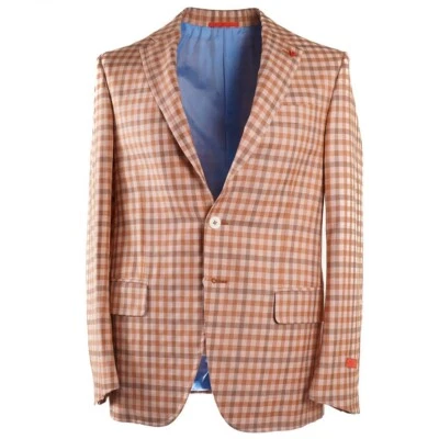 Isaia 'Sanita' Peach Orange Check Wool and Cotton Sport Coat 38R (Eu 48) NWT - Изображение 1 из 4