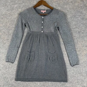 Juicy Couture Cashmere Blend Sweater Dress Girls 8 Button Knit Gray Hearts - Picture 1 of 13