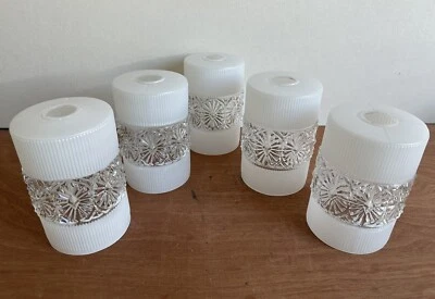 5 Vintage 1960s  Cylindrical Glass White/Clear Pendant Lampshades. Excel Cond - Image 1 of 4