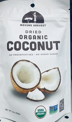 Fruta de coco seca orgánica Mavuno Harvest NO TRANSGÉNICA - Bolsa de 2 oz Foto 1 de 2