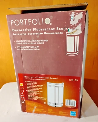 NEW  Portfolio 8" Wide X 12" Tall CHROME FINISH Transitional Wall Sconce Light - Image 1 of 4