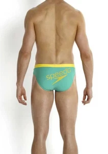 SPEEDO Essential Logo 7cm Men's Swim Trunks Brief Swim Brief - Green/Yellow - Picture 1 of 4