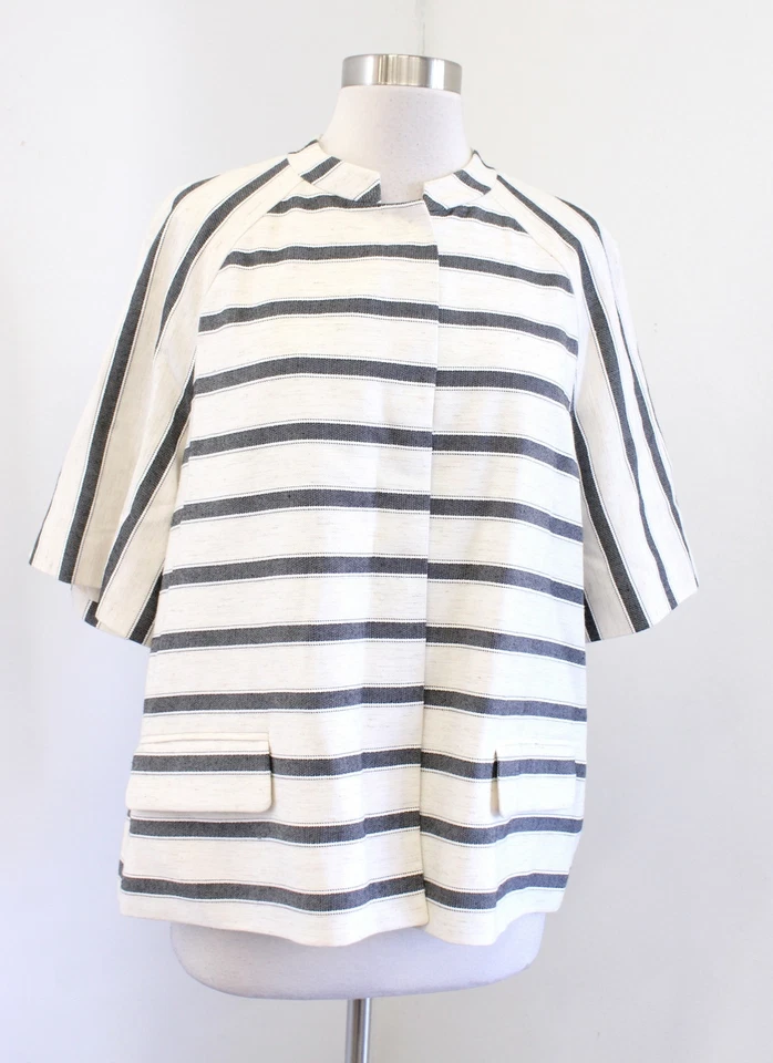 Lafayette 148 Cream Beige Short Sleeve Striped Blazer Jacket Size XL Linen - Image 1 of 4