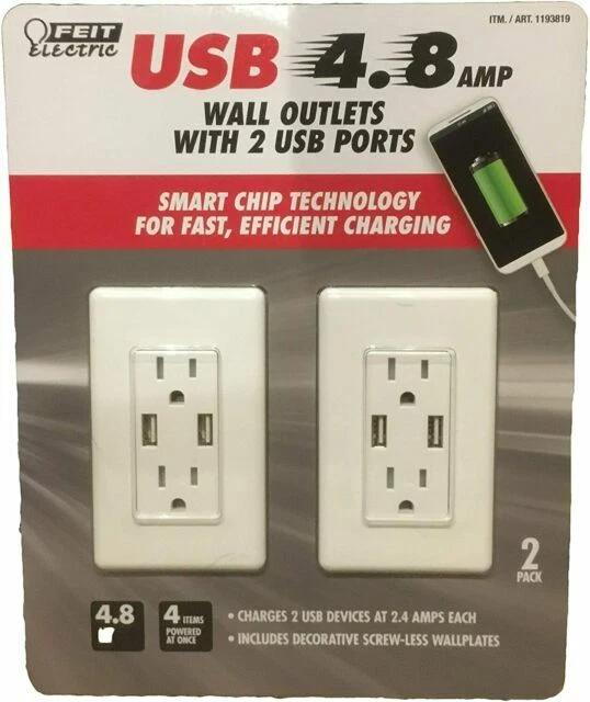 Feit Electric 1193819 Wall Outlets with USB Ports - 2 Pack