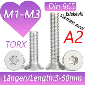 M2 M2.5 M3 A2 Stainless Steel Torx Countersunk Machine Screws Six Lobe Din 965 - Picture 1 of 61