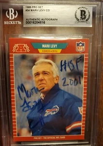 Marv Levy Rookie AUTO 1989 Pro Set #34 HOF 01 Inscription BAS AUTHENTICATED B - Picture 1 of 2
