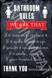 Bathroom Rules v5 Funny Sign Weatherproof Aluminum - Picture 1 of 1