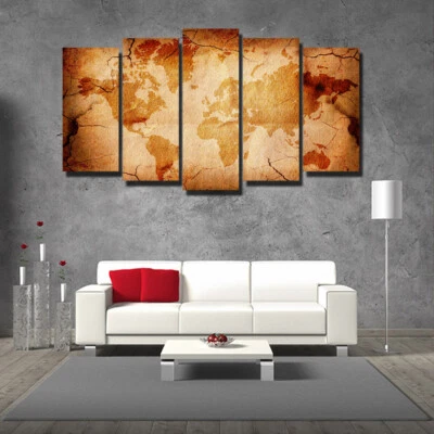 World Map Set Of 5 Pcs Puzzle Thin Canvas Poster Art Home Bar Wall Decor 13 - Image 1 of 4
