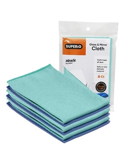 Microfiber Cloth Glass Cleaning Cloth for Mirror/Window Lint Free 6 Pack-Superio - Picture 1 of 10