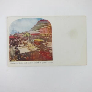 Postcard Quebec Canada Champlain Market & Ancient Citadel Trolley Train Antique - Imagen 1 de 12