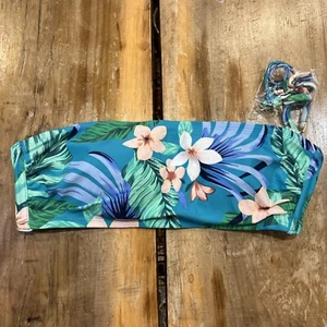Kona Sol Blue Tropical Floral Bandeau Bikini Top Size Medium NWOT - Picture 1 of 8