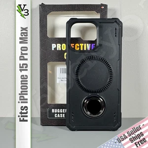 Case for iPhone 15 Pro Max - Rugged Black | Dual Layer | Magnetic Ring Holder - Picture 1 of 20